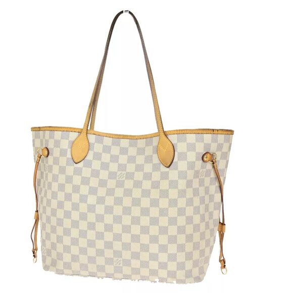 LOUIS VUITTON Neverfull MM Shoulder Tote Bag Damier Azur Leather N51107 16YG614 - Picture 1 of 14